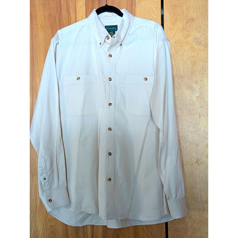 VTG Scandia Woods Shirt Mens L Ivory Sturdy 100% Cotton Twill Pockets Utility